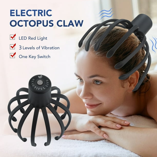 Masajeador Eléctrico Para Cabeza Con 12 Garras De TPE - 3 Velocidades Ajustables, Alivio De Estrés, Recargable USB, Ideal Para Cuello Y Espalda