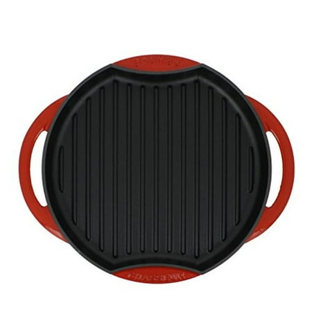 Cast Iron Round Grill Pan - Chasseur 10-inch Red Round French Enameled Cast Iron Grill Pan