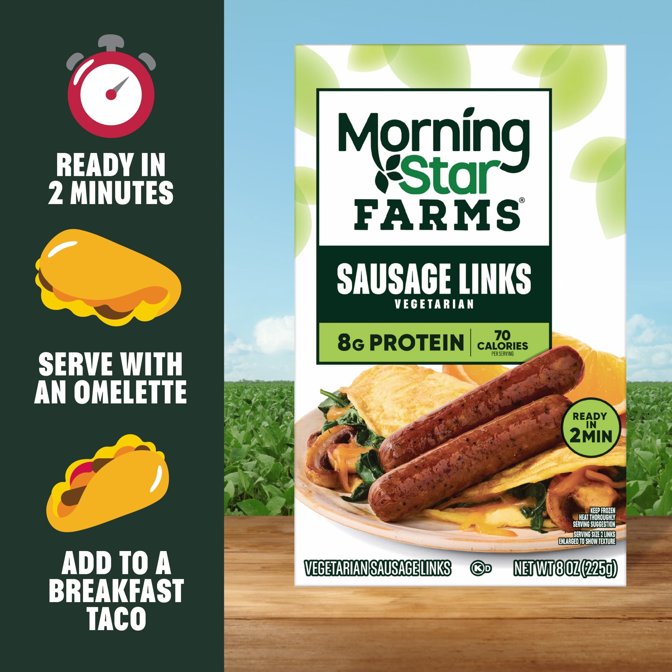 MorningStar Farms Veggie Breakfast Original Plant Based Sausage Links, Vegetarian Meat, 8 oz Box