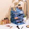 thumbnail image 4 of Acrylic Makeup Organizer - Cosmetic and Jewelry Storage Case Display - 2-Piece Women's Accessories Set with 7 Drawers and 16 Comportment Slots - Blue, 4 of 8