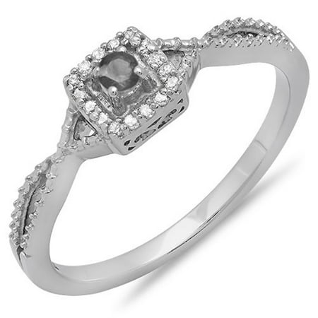 - Dazzlingrock Collection 0.15 Carat (ctw) 10k Round Cut White & Black Diamond Ladies Crossover Split Shank Engagement Bridal Promise Ring, White Gold, Size 5.5