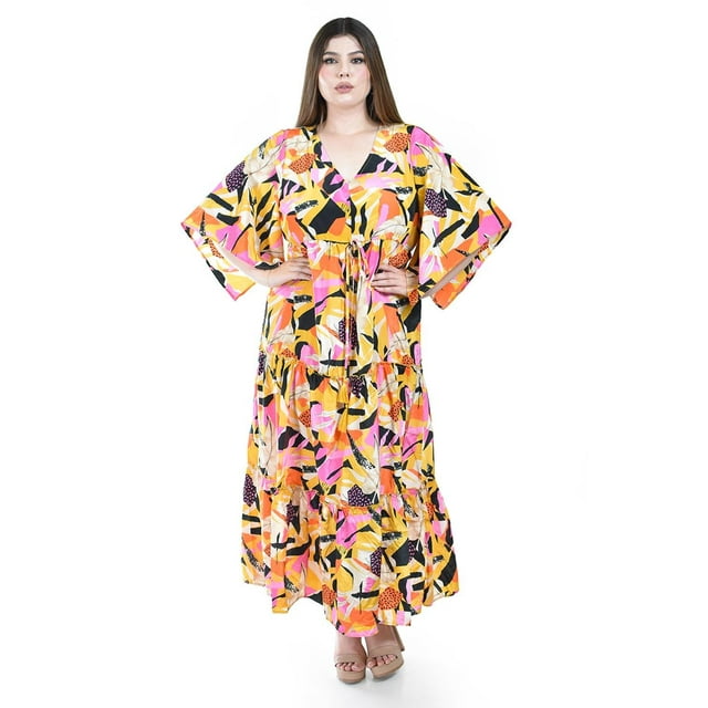 Maxi vestido estampado Roman Fashion /Tallas Extras, 3834 (Amarillo) amarillo 36