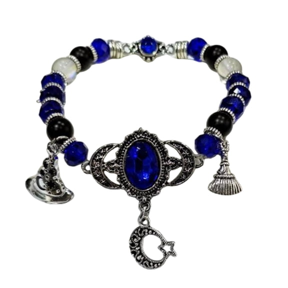 Gothic Rhinestone Halloween Bracelet, Moon Phase Crystal Charm Bracelet with Star and Witch Charms, Women's Jewelry Gift
