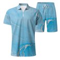 thumbnail image 3 of HBFAGFB Sweat Suits for Men 2 Piece Gradient Quarter Zip Pullover Men Tops Trendy Shorts Light Blue Size M, 3 of 4