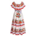 thumbnail image 3 of IBTOM CASTLE Women's Mexican Dress Floral Print Smocked Traditional Wear Off Shoulder Beach Holiday Party Long Maxi Dresses 3XL White, 3 of 8
