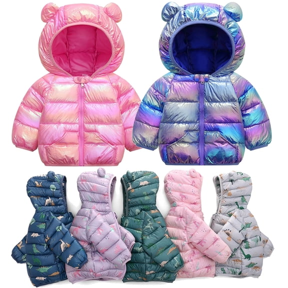 HWJAD Winter Down Coats for Kids Baby Boys Girls Light Puffer Padded Jacket Bear Hoods Toddler Outerwear