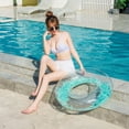 thumbnail image 4 of Inflatable Clear Swimming Ring Thickened Sequin Feather Inflatable Pool Floatation Ring - Green - 60#., 4 of 5