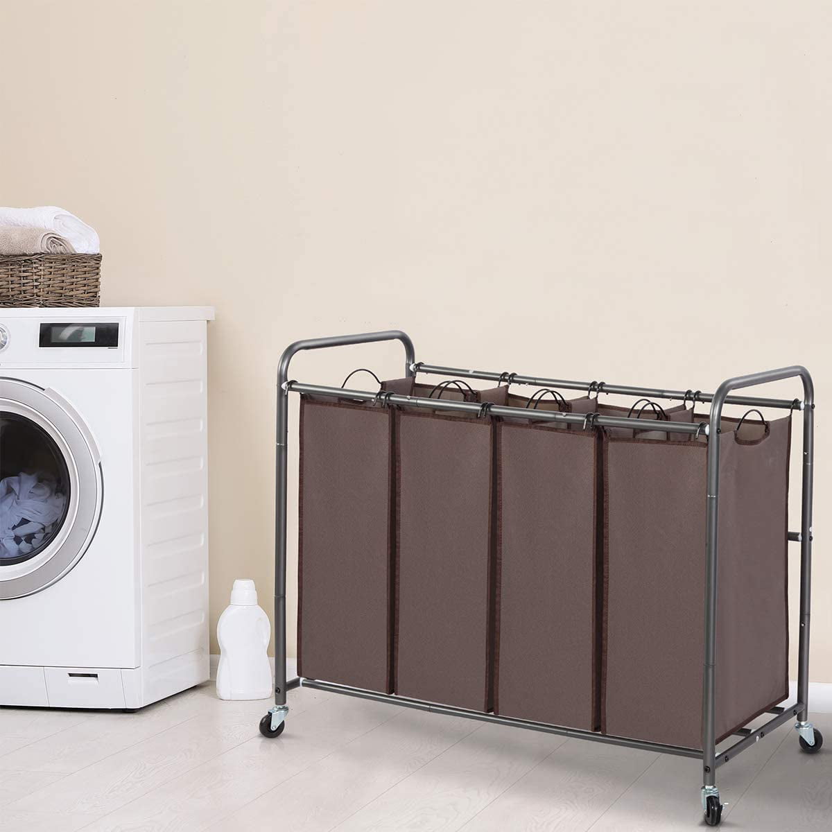 Laundry Clothes Sorter Basket Storage Maniac 3-Section Heavy-Duty Rolling Cart