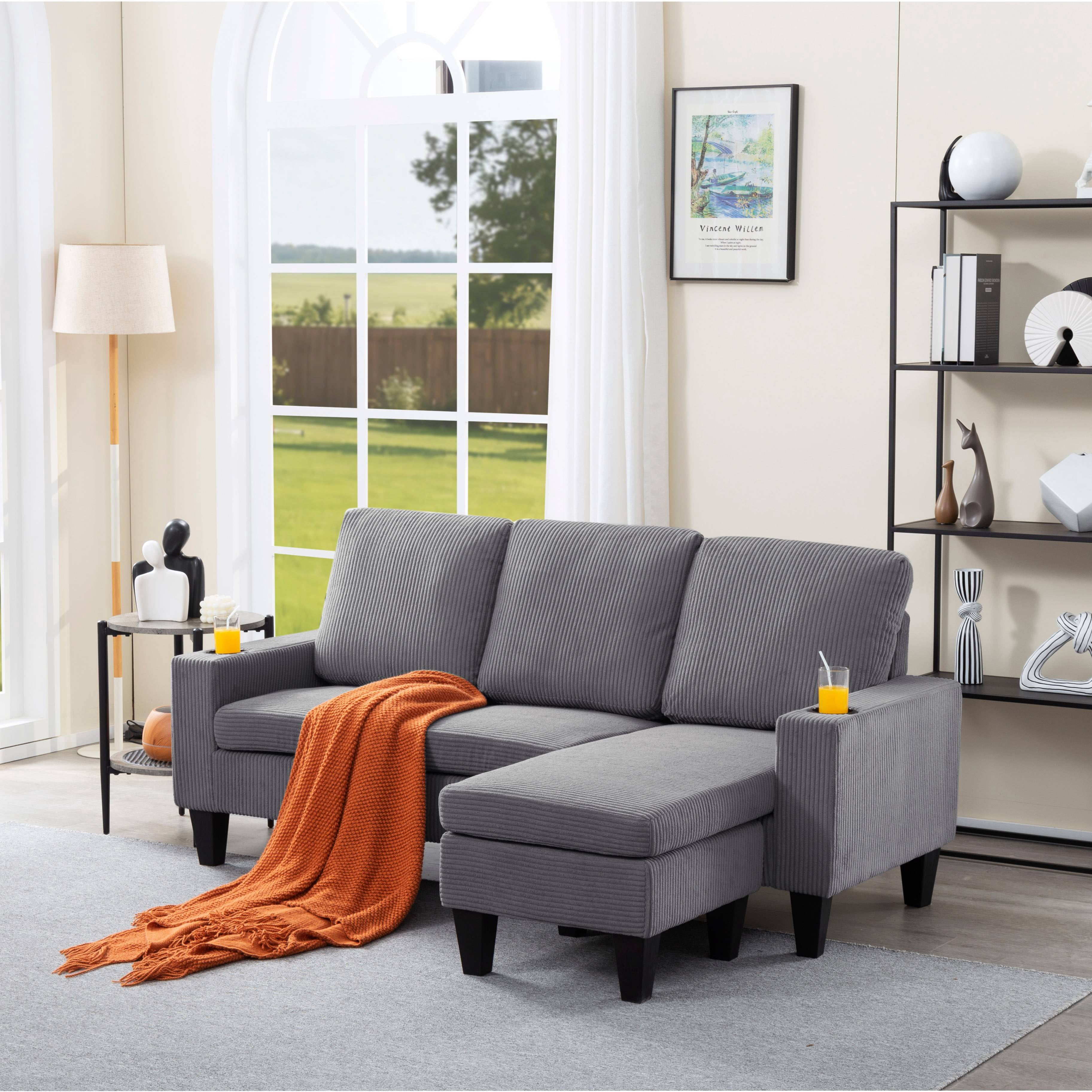 BSHTI 69.88 inch Modern Style Sectional L-Shaped Sofa Couch, 3-seater Sofa Couch with movable ottoman for Livingroom,Light Grey