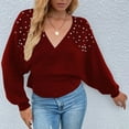 thumbnail image 5 of Miluxas Plus Size Sweater Tops On Seasonal Clearance Women's V-Neck Winter Pearl Solid Long Sleeve Pullover Tops Sweaters Wine 4(S), 5 of 5