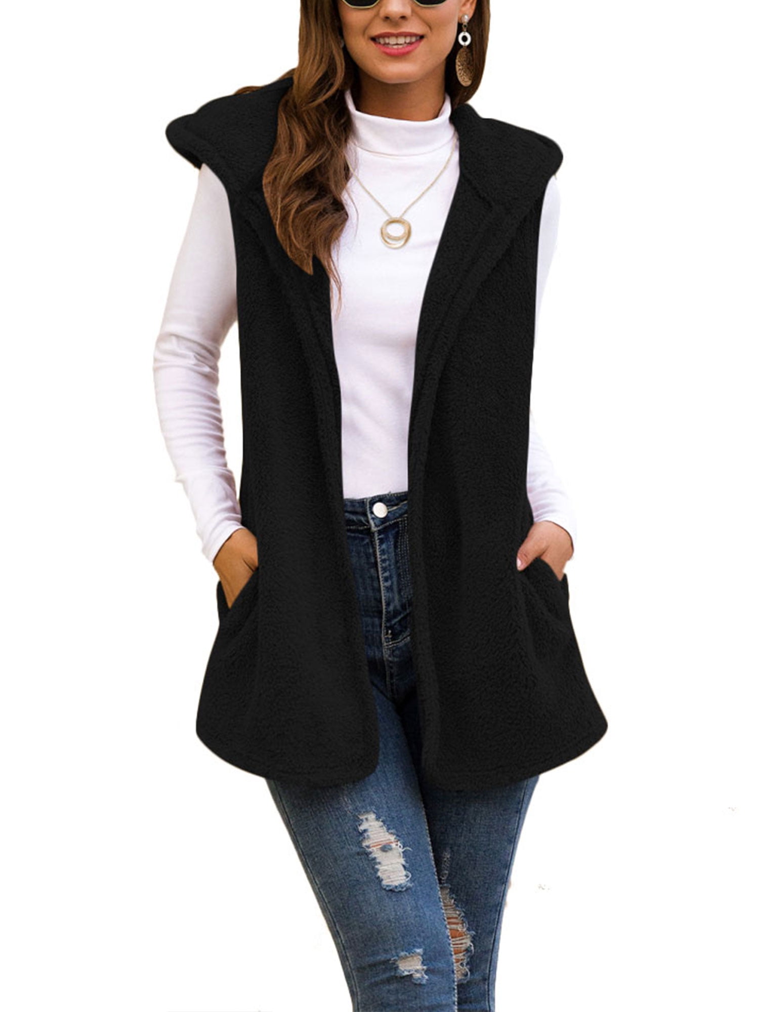Womens Winter Warm Hoodie Outwear Casual Coat Sleeveless Vest Cardigan Jacket 