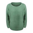 thumbnail image 4 of IMENGL Long sleeve crew neck off shoulder oversized knit pullover, Green M, Size M-2XL, 4 of 4