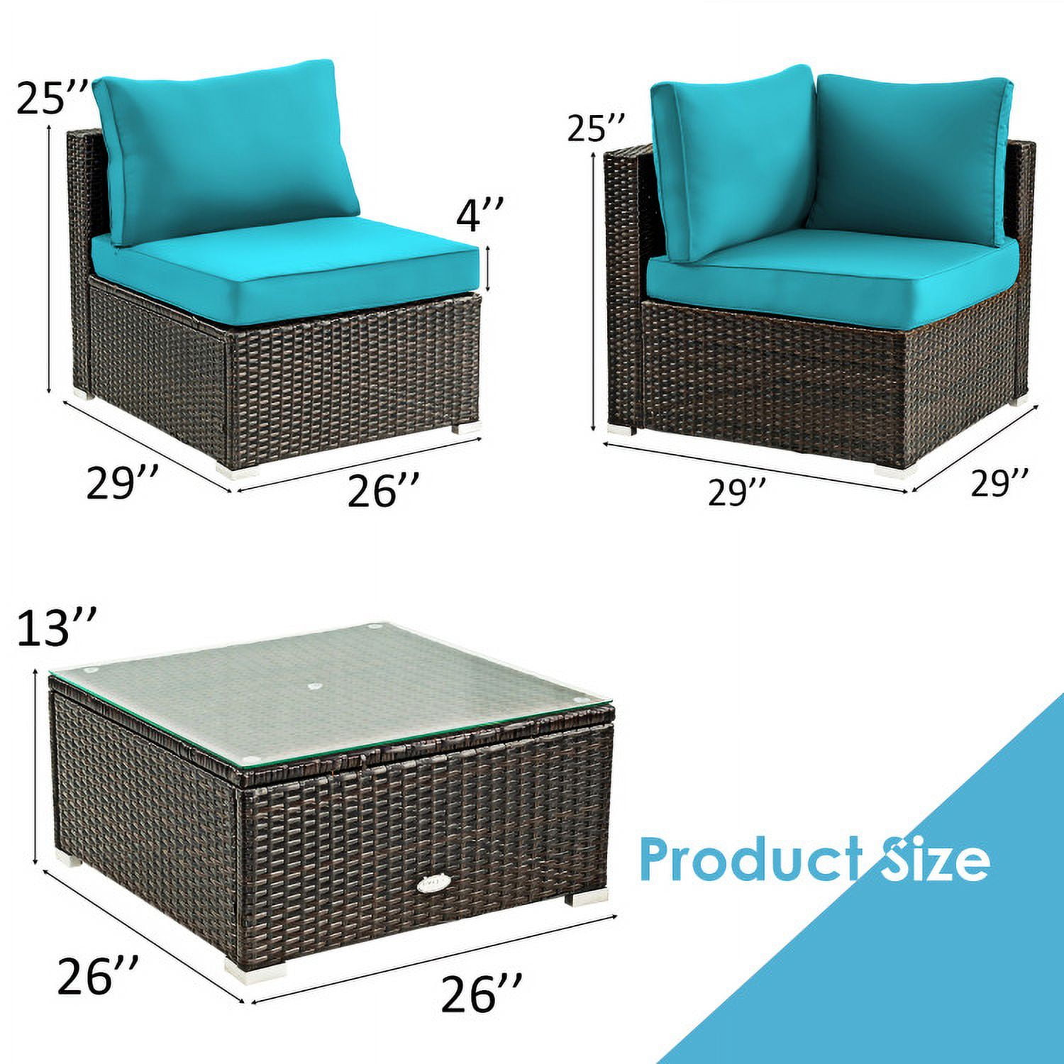 Aimee Lii 5 Pieces Cushioned Patio Rattan Furniture Set with Glass Table, Outdoor Patio Set, Turquoise Aimee Lii 5 Pieces Cushioned Patio Rattan Furniture Set with Glass Table, Outdoor Patio Set, Turquoise
