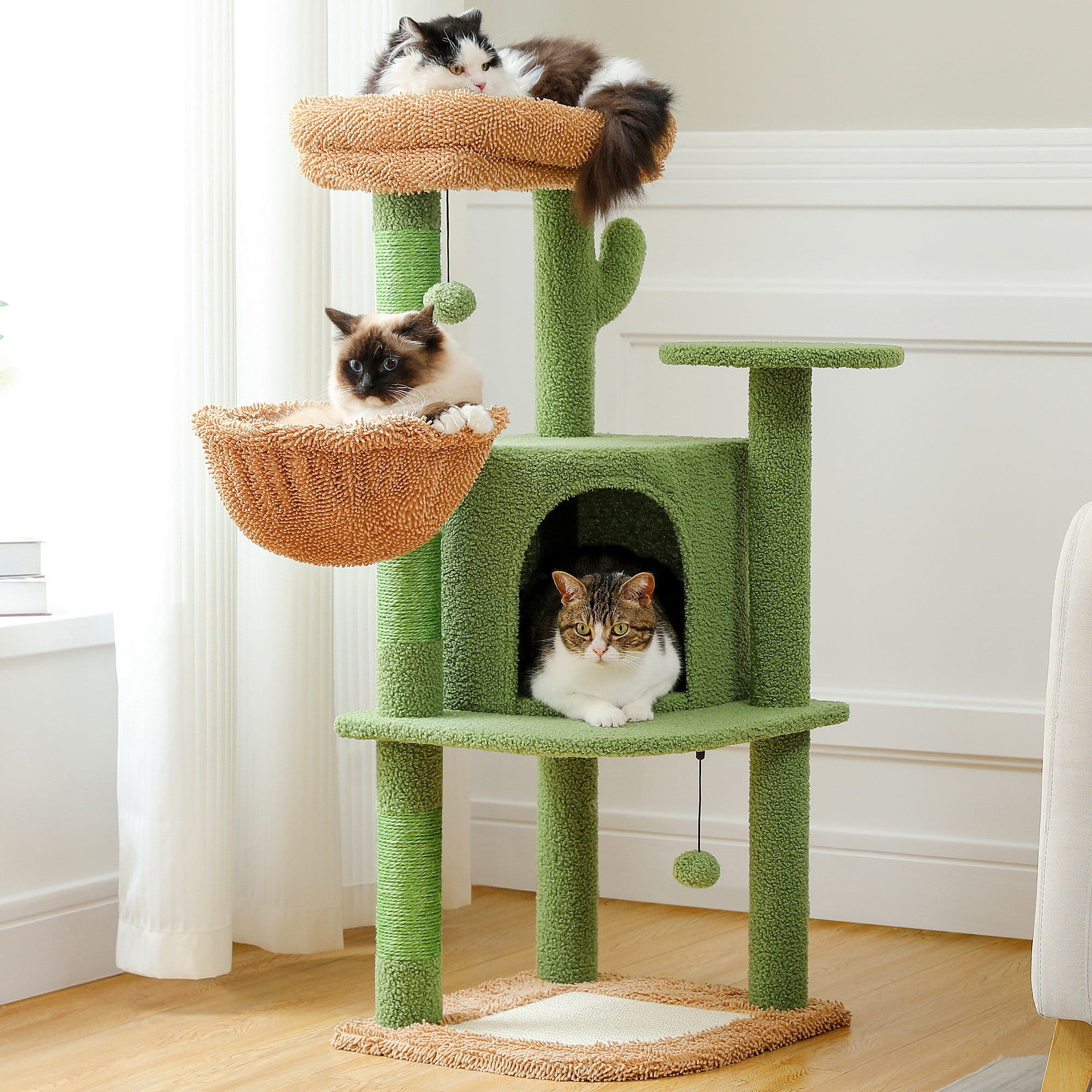 Kadyn 42" Cactus Cat Trees Towers for Indoor Cats with Scratching Mat and Posts, Cat Condo, Cat Tree House for Kitten, Green