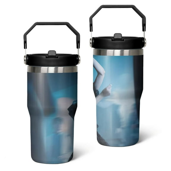 20oz Wednesday Girl Stainless Steel Tumbler with Lid and Straw,Wednesday Stuff Merchandise Spill Proof Travel Cup Double Wall Vacuum Insulated Coffee Mug with Top Handle Black