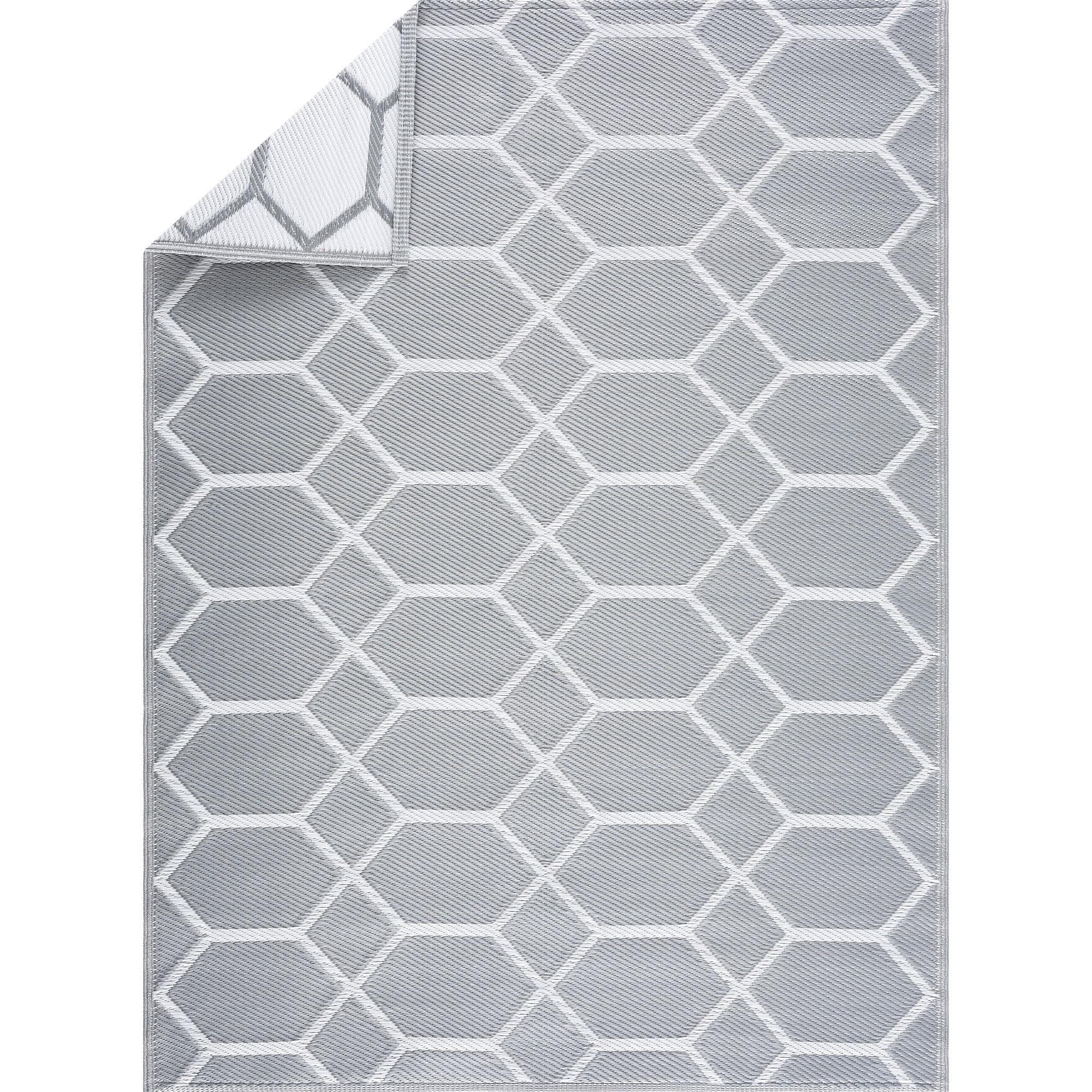 Playa Rug Reversible Indoor/Outdoor 100% Recycled Plastic Floor Mat/Rug - Weather, Water, Stain, Fade and UV Resistant - Miami- Gray & White (4'x6')