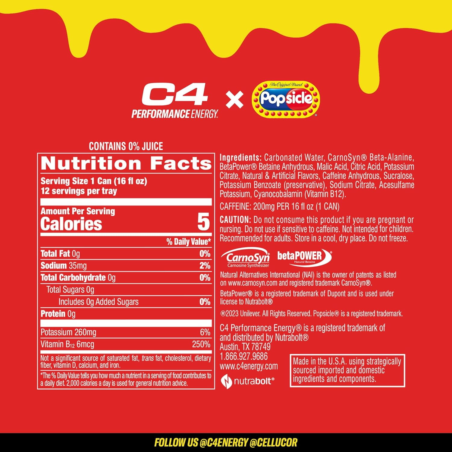 C4 Energy Performance Cherry Popsicle, 12 Pack of 16 oz Cans