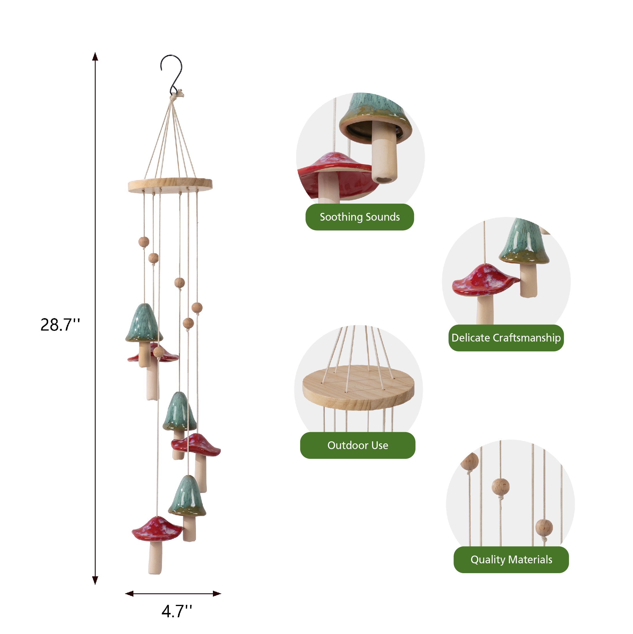 Mainstays Weather-Resistant Ceramic Mushroom Outdoor Wind Chime