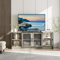 Hetoy Rustic Gray TV Stand for 55-75 Inch TVs – Stylish Farmhouse Entertainment Center with Open Shelves, Storage Cabinets, and Industrial Mesh Doors – Ideal for Living Rooms and Bedrooms