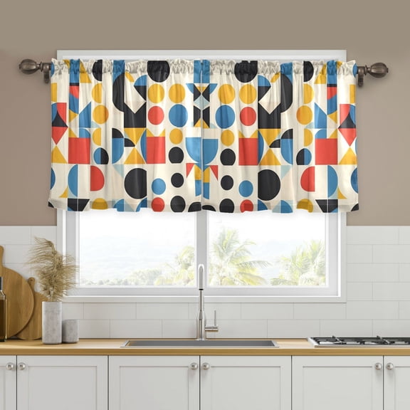 Yayeee Kitchen Curtains Tier Set of 2 Light Filtering 57"x24" Over Sink Window Panels, Blue Geometric