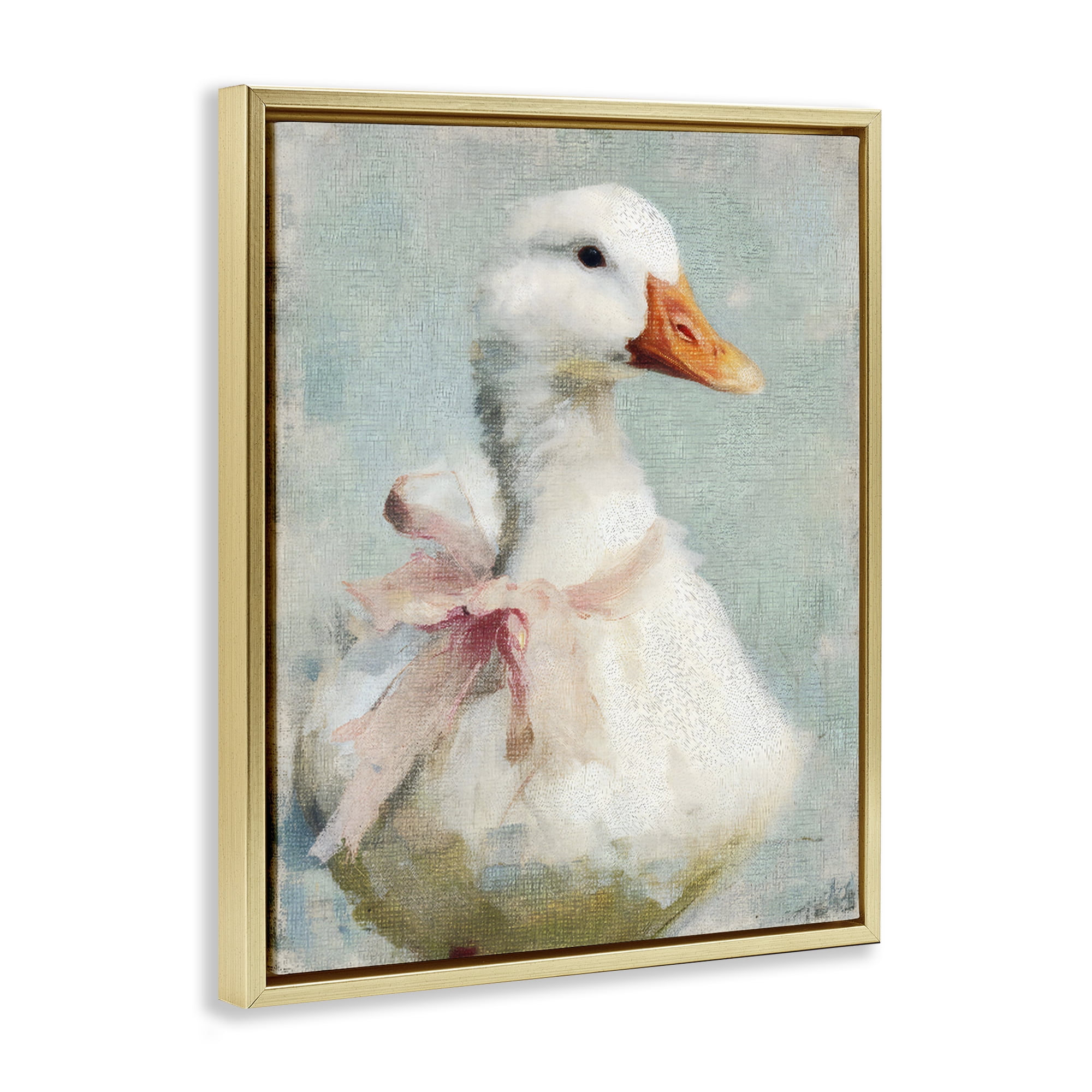 Stupell Industries Soft Pink Bow Goose Gold Framed Floater Canvas Wall Art, design by LSR Design Studio