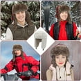 thumbnail image 5 of Adult winter comfort plush Russian hat windproof full hat ear cap warm winter ski hunting bike - off-white, 5 of 5