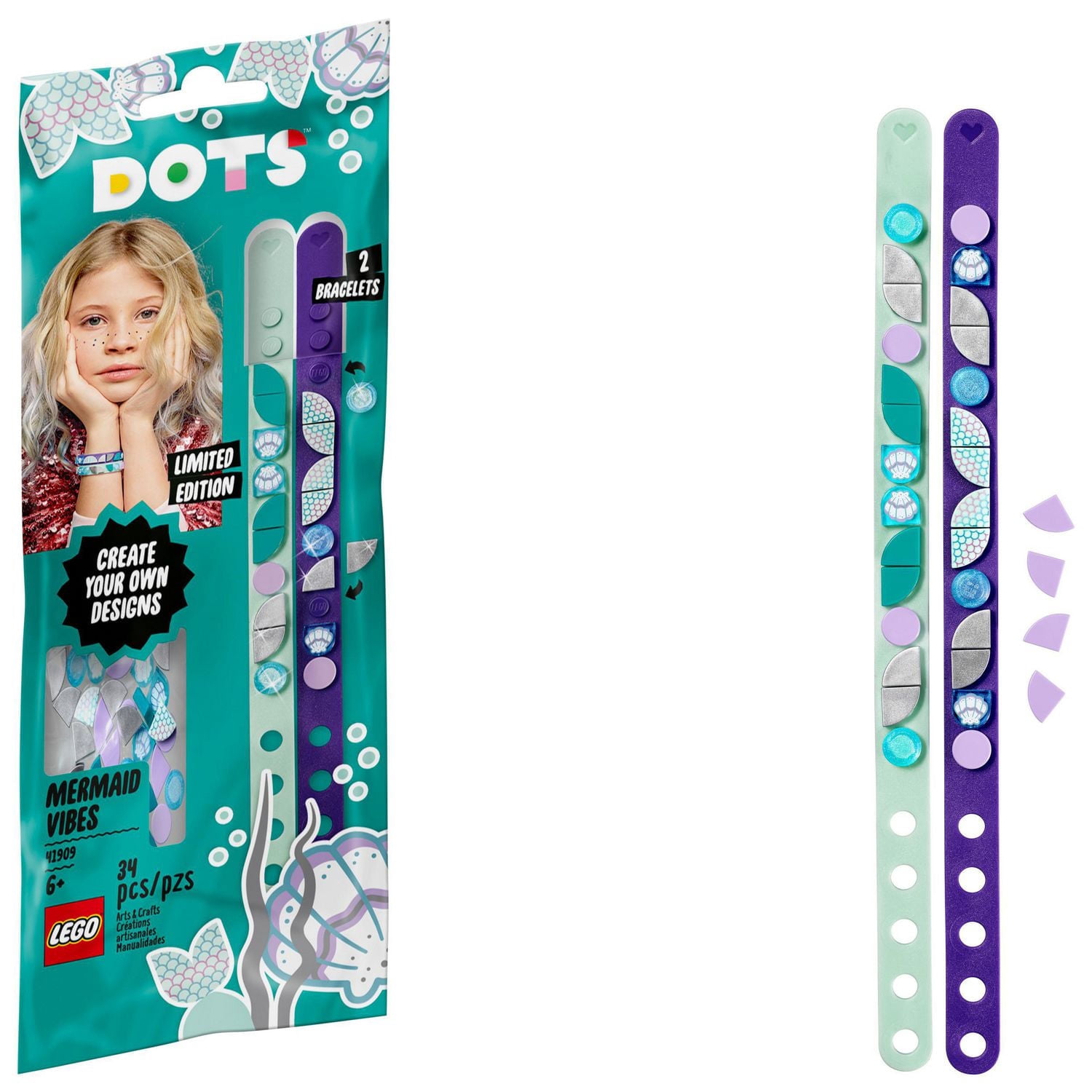 LEGO DOTS Bracelets Sirènes 41909 Ensemble de loisirs créatifs et de fabrication de bracelets (34 pièces)