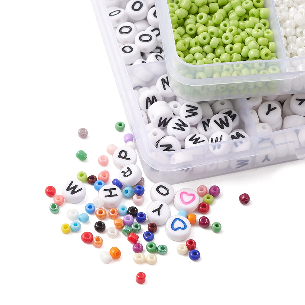 1Set DIY Word Bracelet Making Kit Including Glass Seed Round & Letter Acrylic Beads Elastic Thread