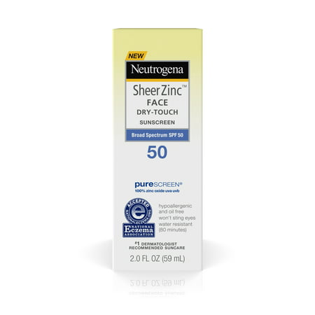 Neutrogena Sheer Zinc Dry-Touch Face Sunscreen with SPF 50, 2 fl. (Best Sunblock For Face Recommended By Dermatologists)
