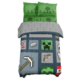 Minecraft Icon Adventure 100% Microfiber Twin Bed Set, Blue Green, Gaming Bedding