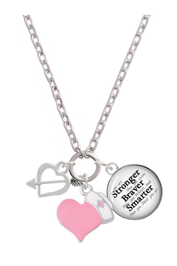 Silvertone Open Cupid's Heart - Light Pink Heart Nurse Strong Zoe Necklace