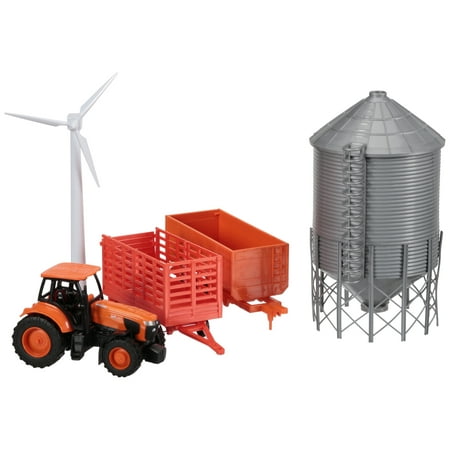 Kubota® M5-111 Tractor with Wagons & Grain Bin Toy Set 6 pc