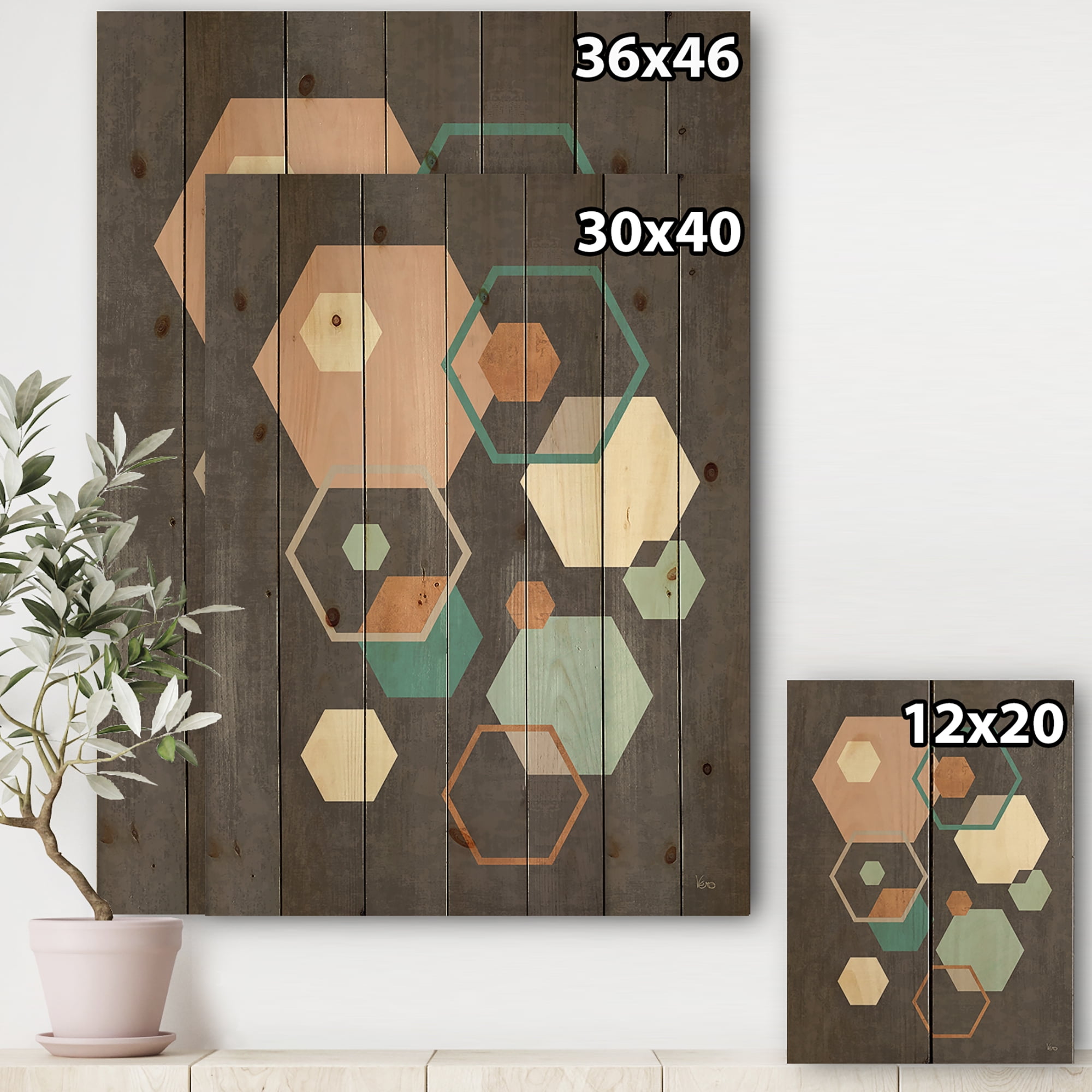 Designart 'Geometric hexagons Pattern IV' Transitional Print on Natural Pine Wood