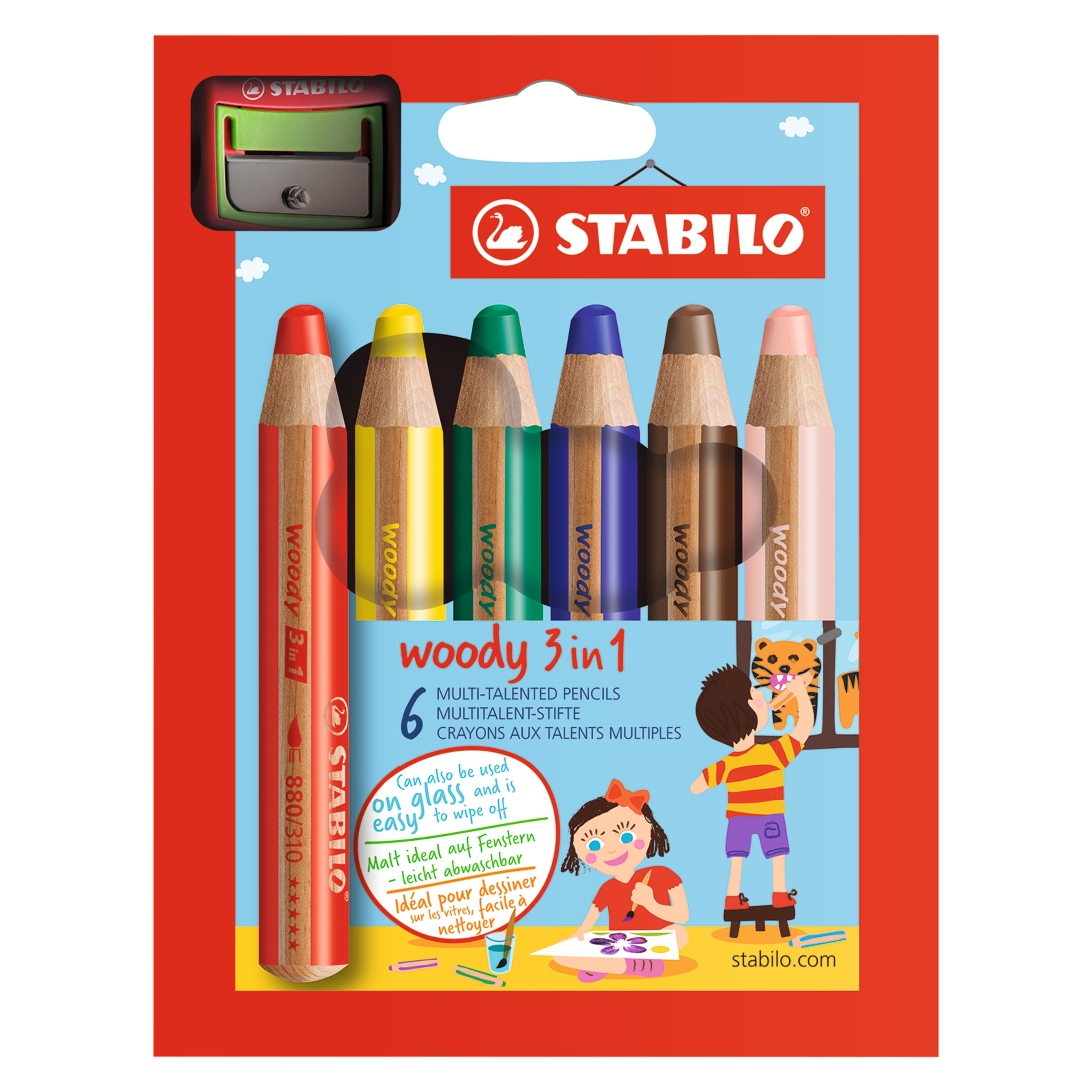Stabilo Woody Jumbo Pencil Set of 18-3 in 1 Sharpener and Paint Brush 