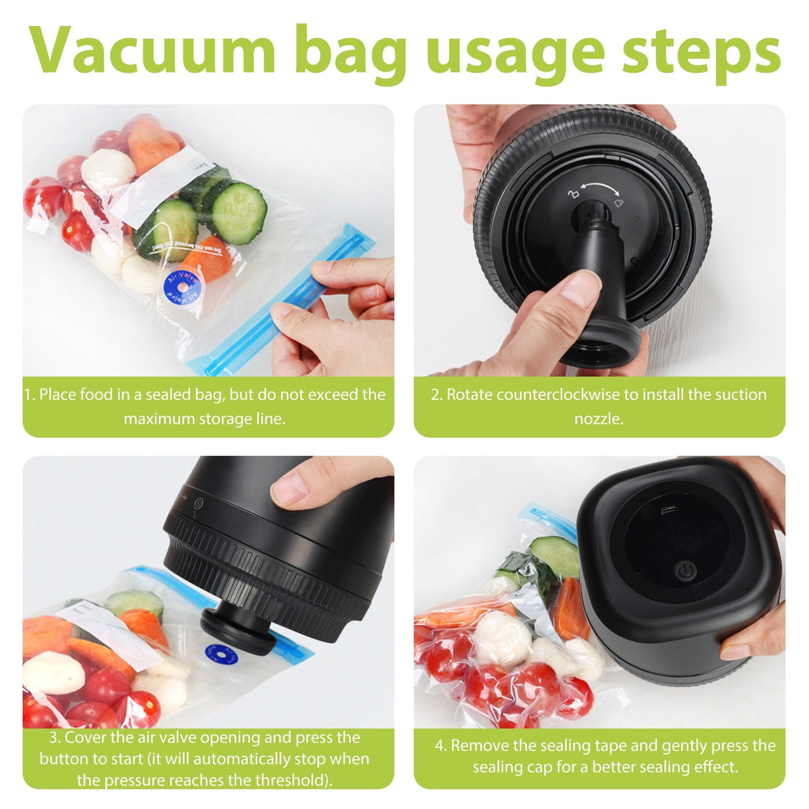 4-in-1 Rechargeable Vacuum Sealer for Mason Jars, Bags & Wine, Automatic Stop, LCD Display, Complete Food Preservation Kit with Pump and 10-Lids