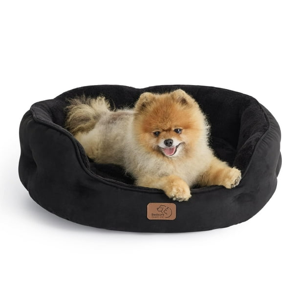 Cama para perros Bedsure, pequeña, redonda, antideslizante, negra, 64 cm