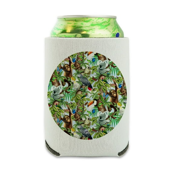 Animal Tree of Life Monkey Koala Toucan Pattern Can Cooler - Drink Sleeve Hugger Collapsible Insulator - Beverage Insulated Holder