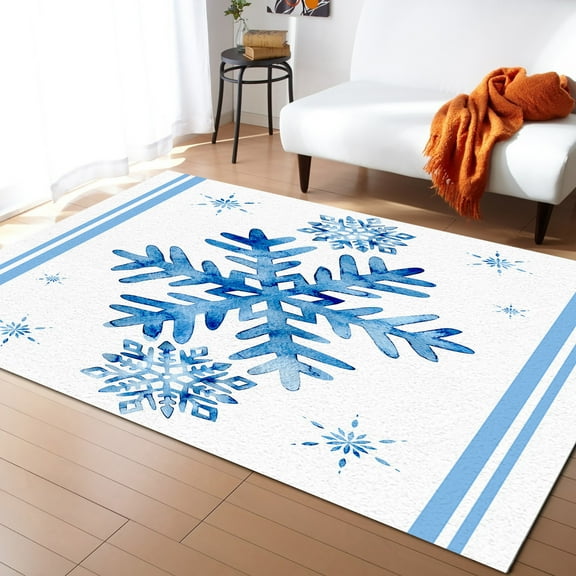 Coral velvet Christmas Blue Snowflakes Living Room Carpet Coffee Table Floor Mat Study Bedroom Bedside Home Decoration Large Rug Floor Mat
