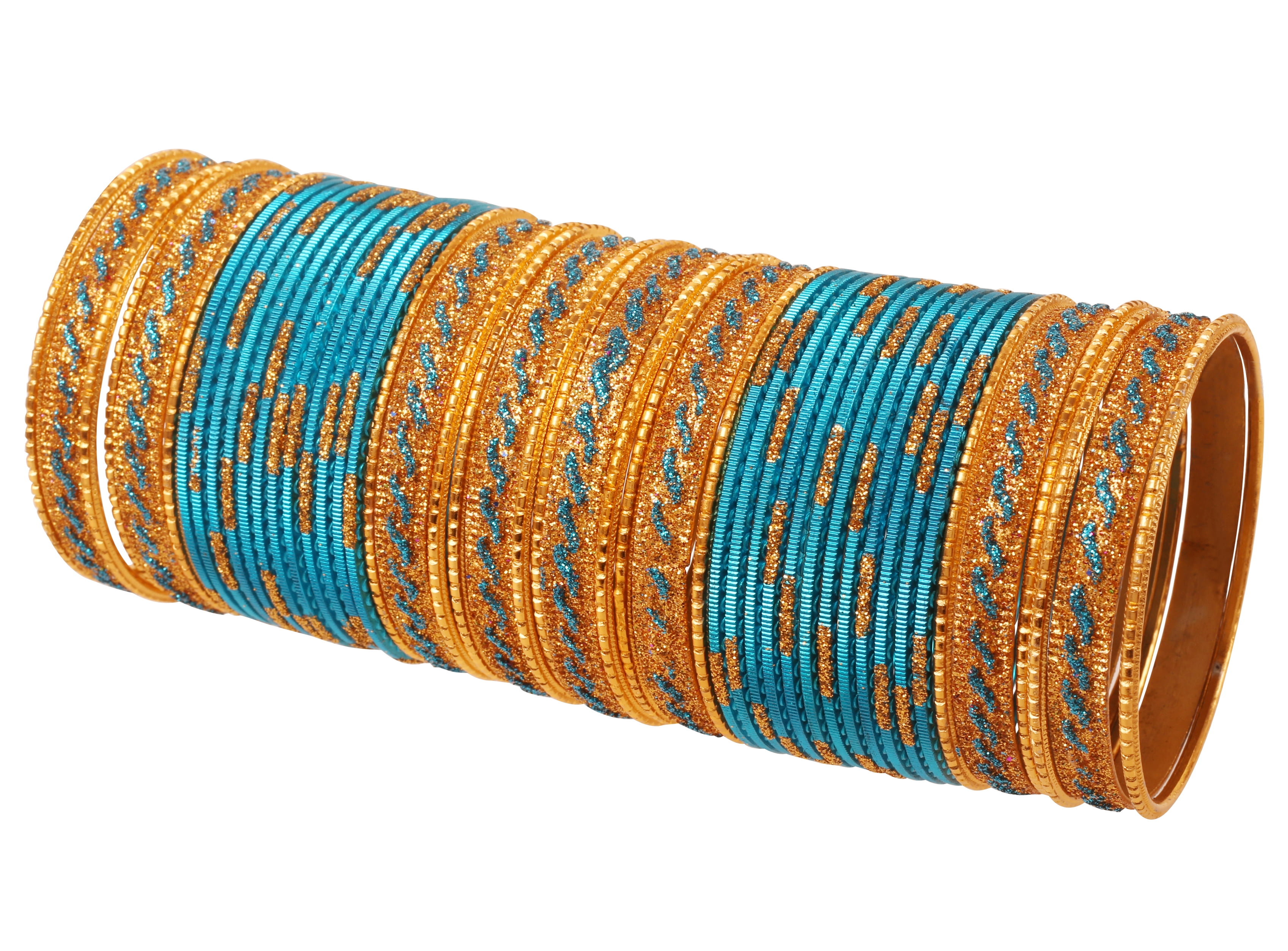 Sunsoul by Touchstone Indian Bollywood Glamorous Fashion Wrist Enhancing Shimmering Golden Glitters Textured Blue Color Designer Jewelry Bracelets Bangle Chura. Set Of 48 In Gold Tone For Women