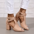 thumbnail image 4 of SACFOF Women's Peep Toe Boots Side Strap Chunky Heels Cutout Ankle Boots Pumps Casual Mid Heels Dress Heeled Sandals, 4 of 5