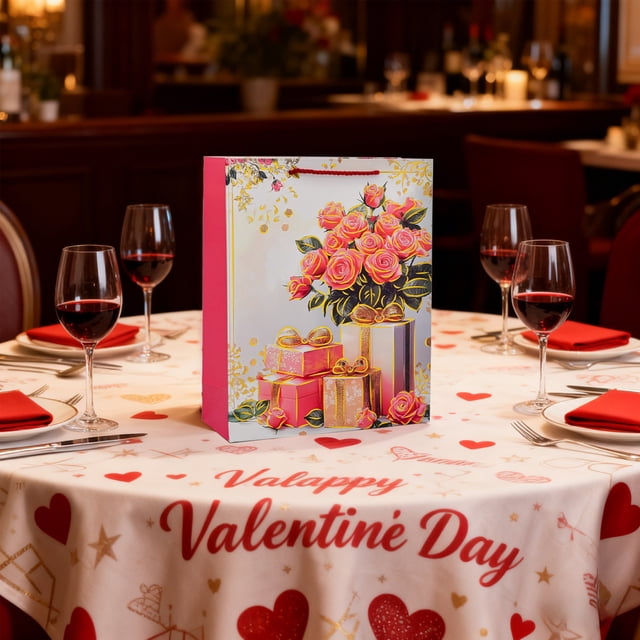 Sac-cadeau de Roses Rouges pour la Saint-Valentin - Grand Sac-Cadeau Décoratif en Papier pour Petite Amie, Anniversaire Ou Fête