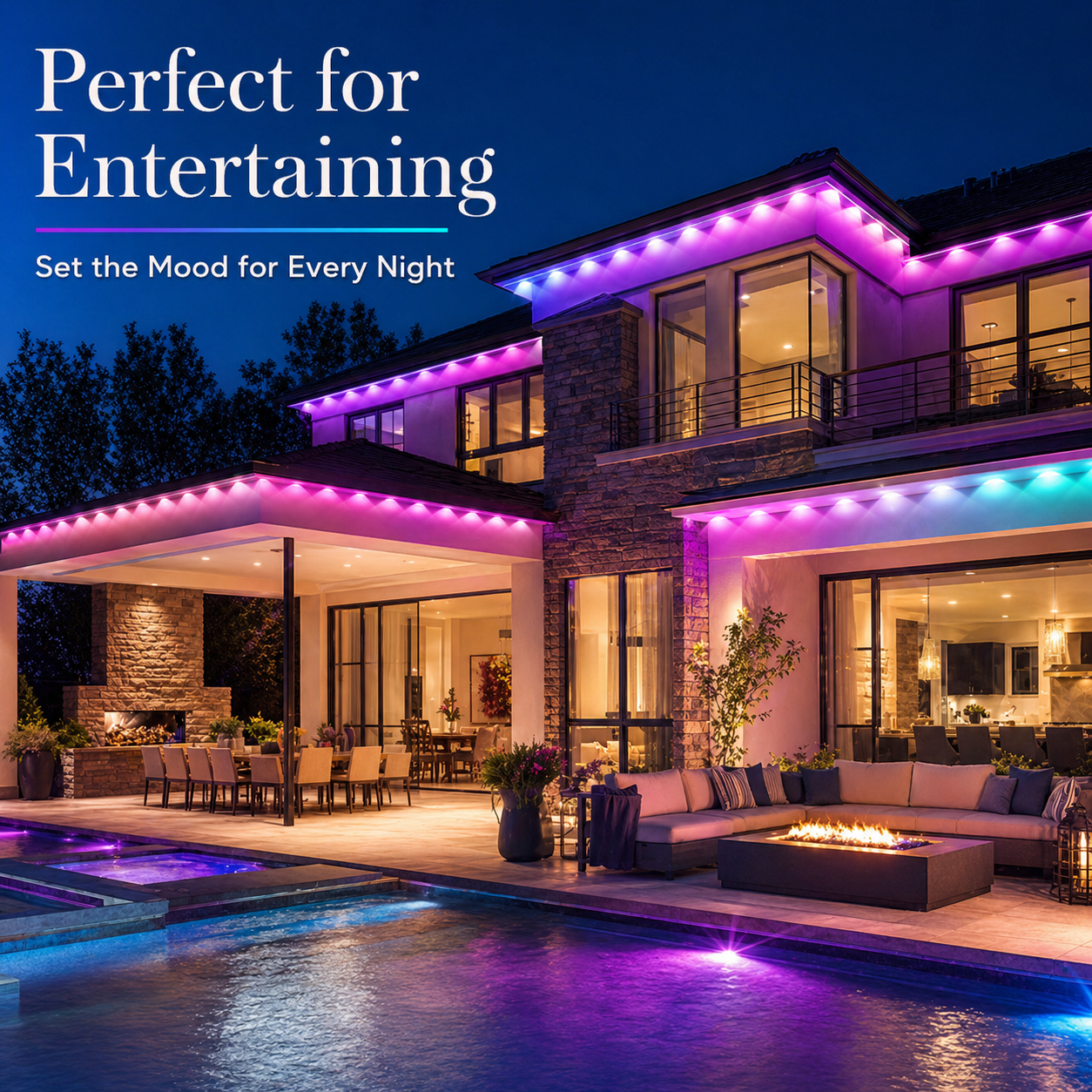 IJIL Permanent Outdoor Lights, 100 FT 60 RGBIC Waterproof LED String Lights for Roof Patio Party Decor