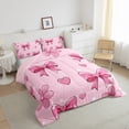 thumbnail image 4 of Feelyou Teens Princess Bowknot Bedding Comforter Set, Girly Pink Love Heart Twin Comforter Sets, Cherry Blossoms Floral Reversible Bedding Set, Breathable Home Decor, 2pcs, 4 of 9