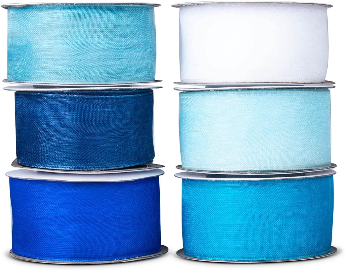 6 Roll 1 Inch Wide Blue Organza Ribbon for Christmas and Gift Wrapping - Sheer Chiffon (Blue)