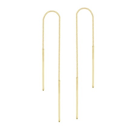 Yellow Gold Dangling Threader Earrings - Threader Earrings 14K Yellow Gold Polished Double Bar with Box Chain