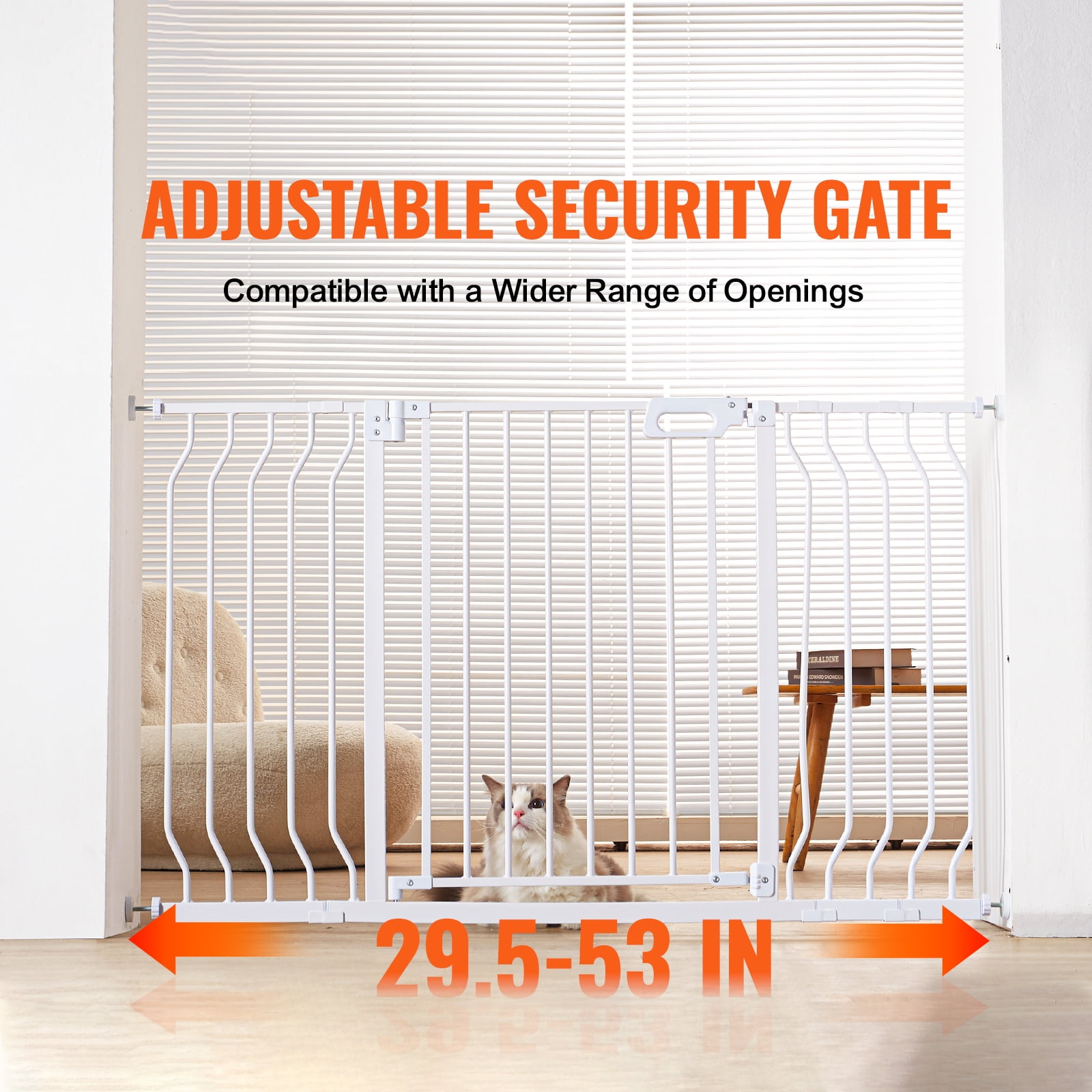 BENTISM 30" Extra Tall Baby Gate for Stairs Doorways, Fits Openings 29.5" to 53" Wide, Auto Close Extra Wide Dog Gate for House, Pressure Mounted Easy Walk Through Pet Gate with Door, White