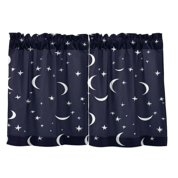 Moons and Stars 27"x24" Linen Look Cafe Curtain Set with Privacy and UV Protection