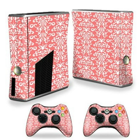 MightySkins XBOX360S-Coral Damask Skin Decal Wrap Cover for Xbox 360 S Slim Plus 2 Controllers - Coral Damask Each Microsoft Xbox 360 S Slim Skin kit is printed with super-high resolution graphics with a ultra finish. All skins are protected with MightyShield. This laminate protects from scratching  fading  peeling and most importantly leaves no sticky mess guaranteed. Our patented advanced air-release vinyl guarantees a perfect installation everytime. When you are ready to change your skin removal is a snap  no sticky mess or gooey residue for over 4 years. This is a 8 piece vinyl skin kit. It covers the Microsoft Xbox 360 S Slim console and 2 controllers. You can t go wrong with a MightySkin. Features Skin Decal Wrap Cover for Xbox 360 S Slim Plus 2 Controllers Microsoft Xbox 360 S decal skin Microsoft Xbox 360 S case Salmon White Patterns/Fashion Vintage swirls old Stamps Background Microsoft Xbox 360 S skin Microsoft Xbox 360 S cover Microsoft Xbox 360 S decal Add style to your Microsoft Xbox 360 S Slim Quick and easy to apply Protect your Microsoft Xbox 360 S Slim from dings and scratchesSpecifications Design: Coral Damask Compatible Brand: Microsoft Compatible Model: Xbox 360 Slim Console - SKU: VSNS60564