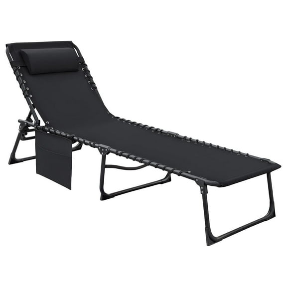 YOSITiuu Foldable Chaise Lounge Chair 5-Position Adjustable, Tanning Chair with Side Pocket, Outdoor Sunbathing for Pool, Beach, Patio, Lawn, Indoor Recliner Chair for Napping (Normal, 1 Pcs, Black)