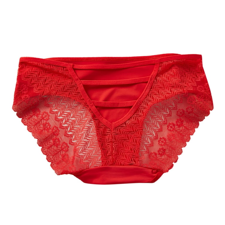 Women Panties Womens Red Lace Breathable Lace Hollow Out And Raise The Pure  Brief Panties